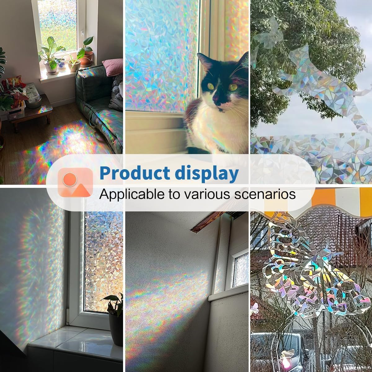 Privacy Window Film ~ Window Sticker ~ 17.7 X 78.7 ~ 3D IRIDESCENT RAINBOW