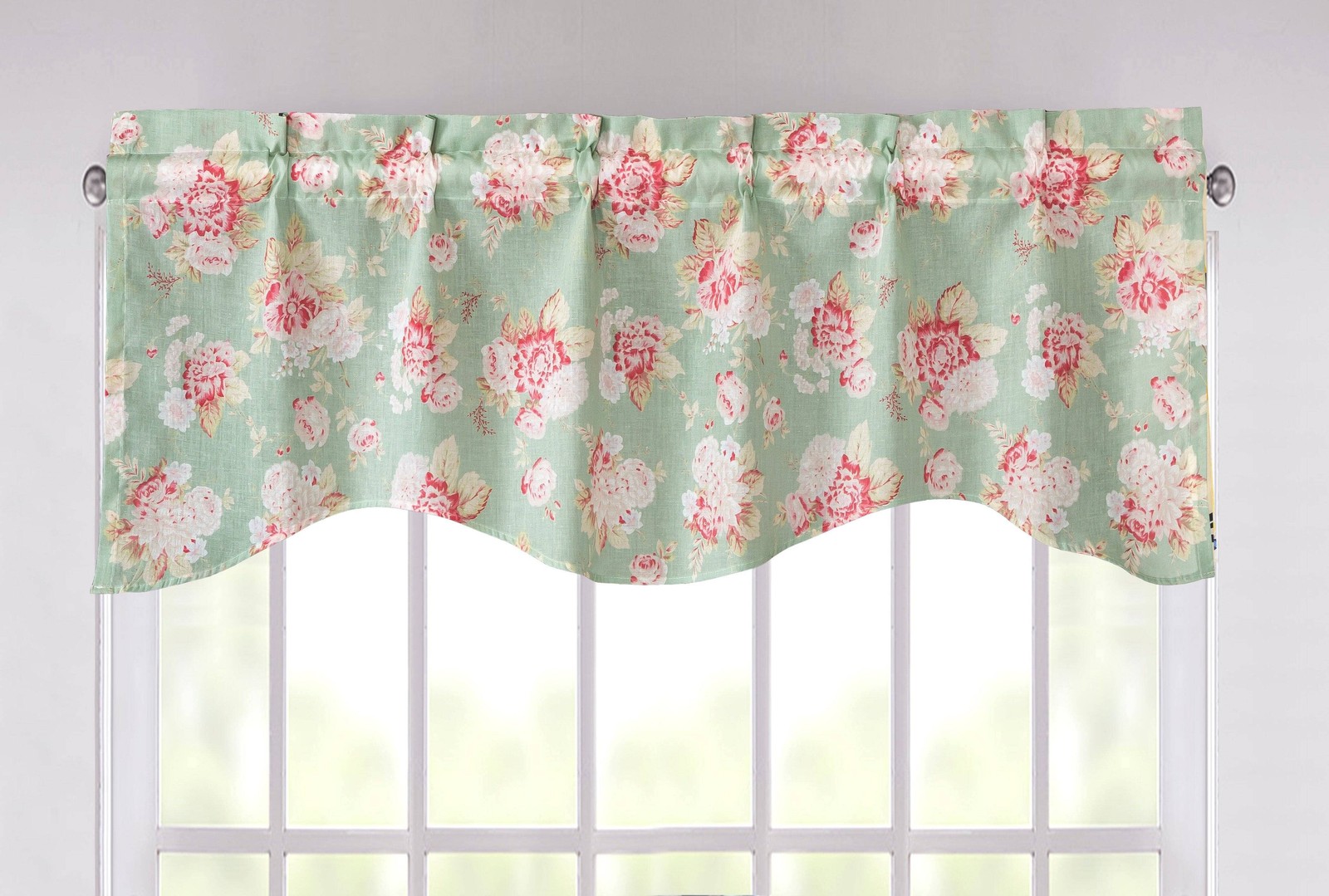 DaDa Bedding Hint of Mint Floral Pastel Roses Cottage Window Curtain Valance – 1