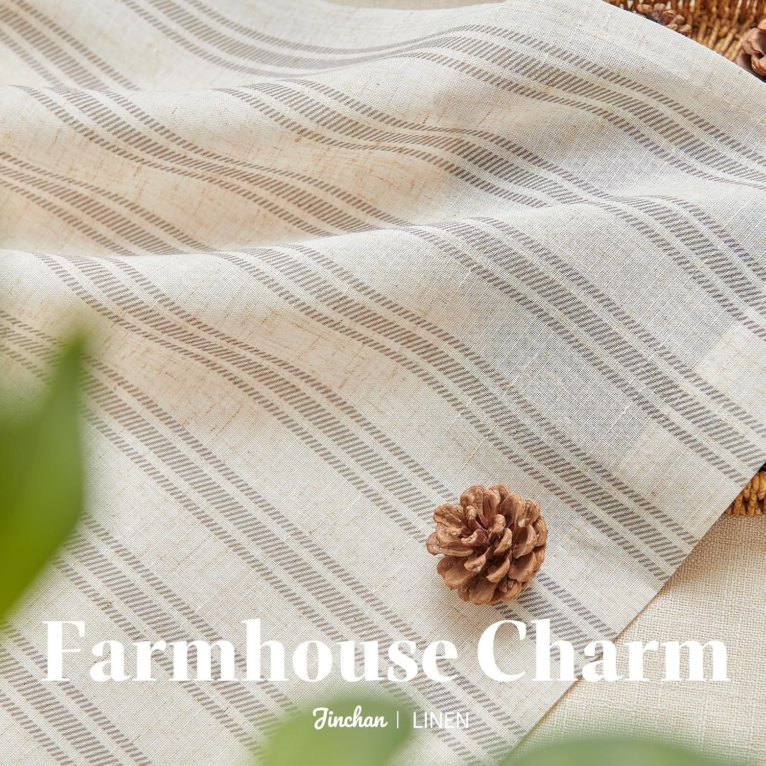 Gray Striped Linen Kitchen Curtains 24 Inch Cafe Tier Curtains Balanced Strip…