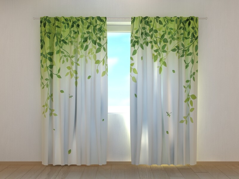 Photo Curtain Green Lianas with Leaves White background Wellmira Made to Measure