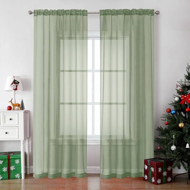 Sheer Voile Curtains Light Filtering Drapes Panels Easy Install Privacy Decor