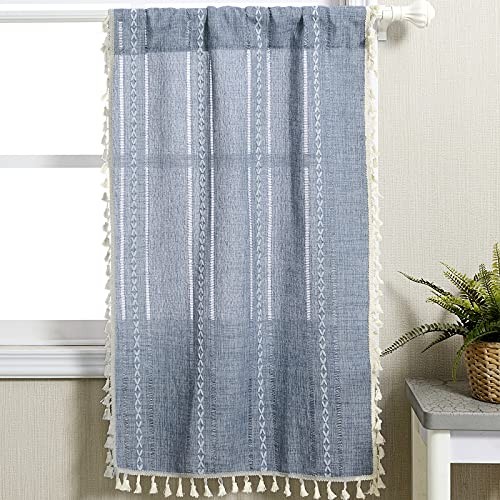 Boho Kitchen Curtains 36 Inch Length French 24″W x 36″L (Pack of 2) Blue