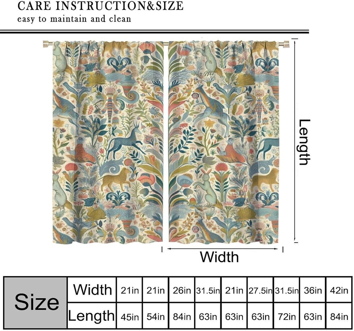 Vintage Flower Curtains,William Morris Art Print Retro Plant Bird Window Drapes