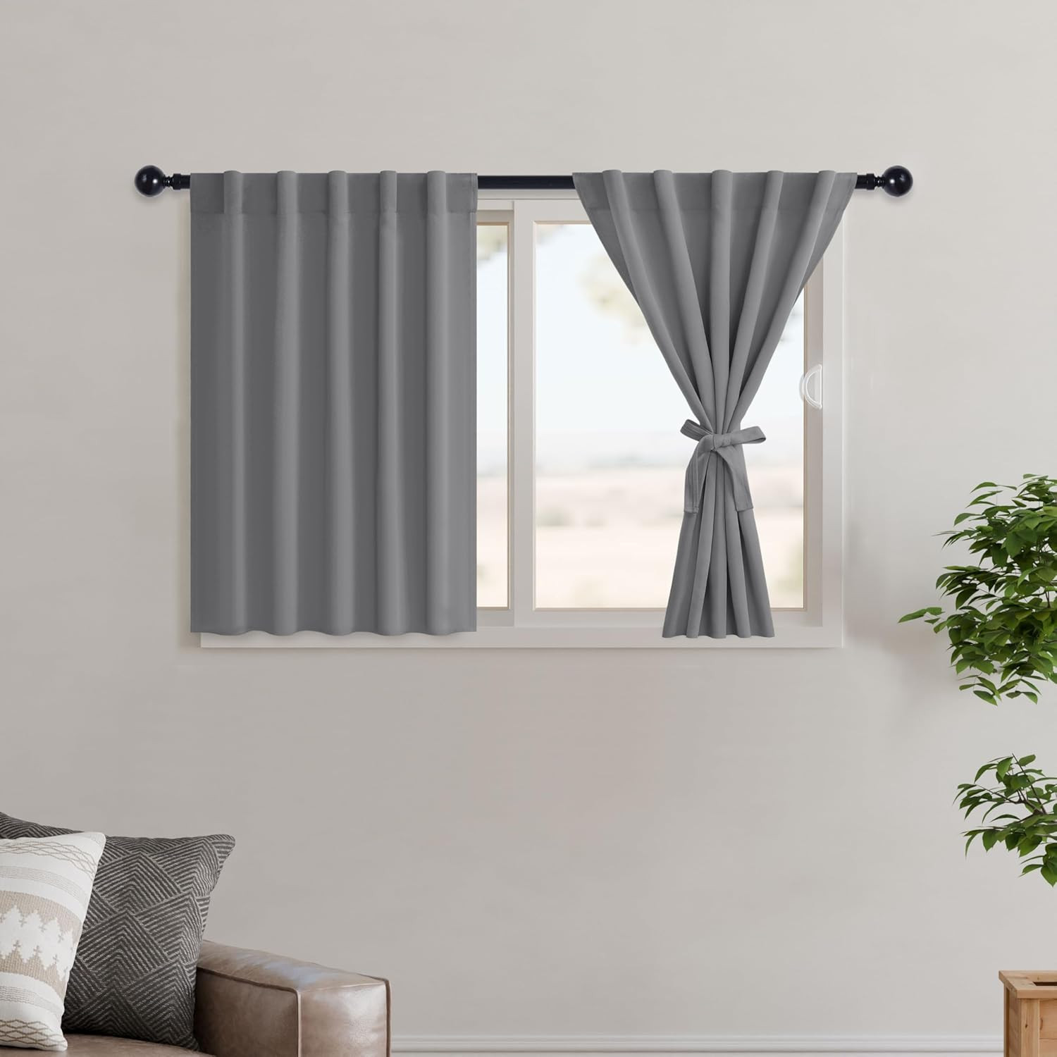 Hiasan Short Blackout Curtains 36 Inch Length for Bedroom Rod Pocket Light Block