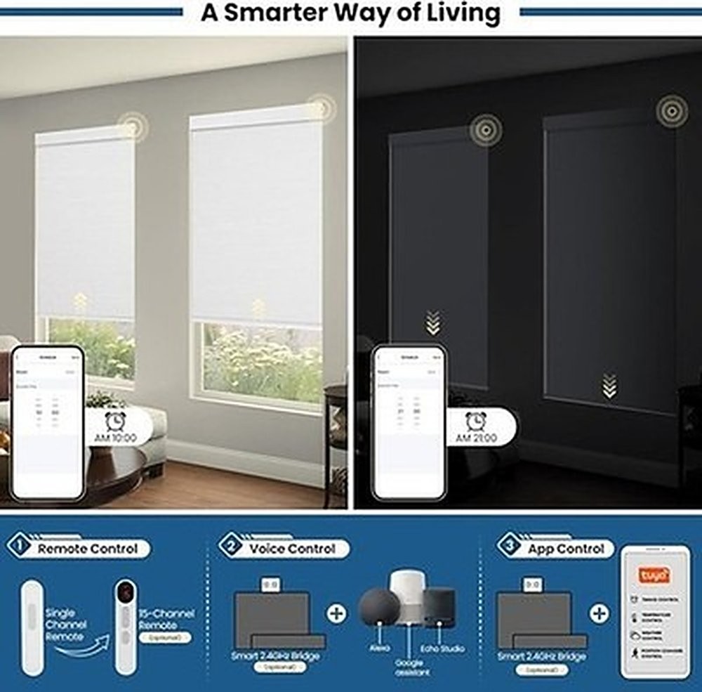 MUSCLEAREA Motorized Blinds No Drill Remote Blackout Solar Cordless Smart #R020