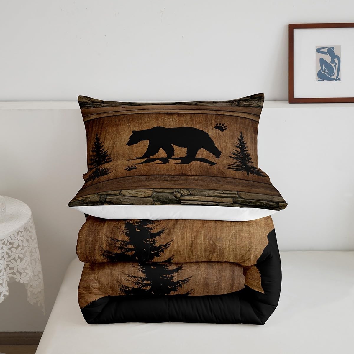 Rustic Bear Comforter Set Queen Size,Wild Animal Queen, Brown