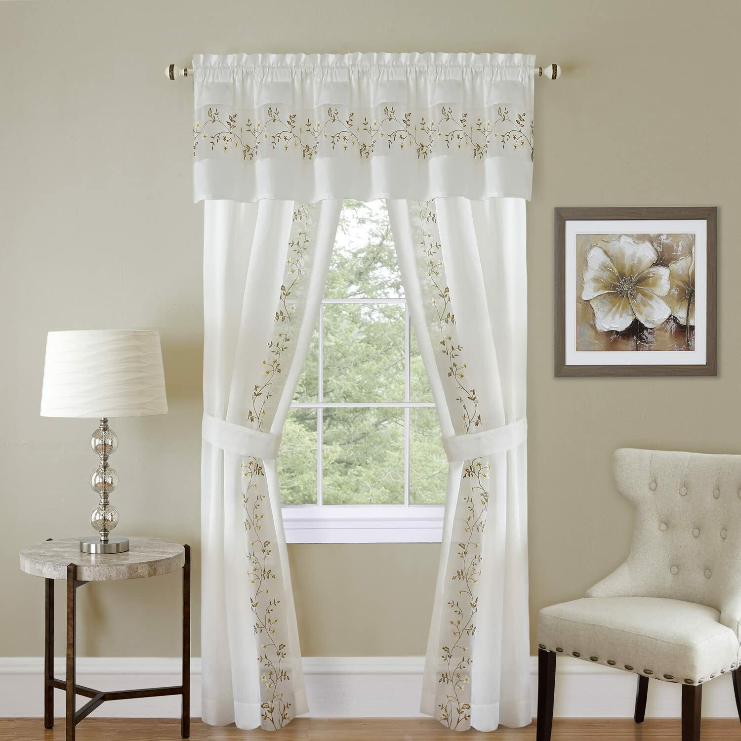 Achim Fairfield Home Furnishings White, Kenya Window Curtain Panel, 50 x 63-Inch