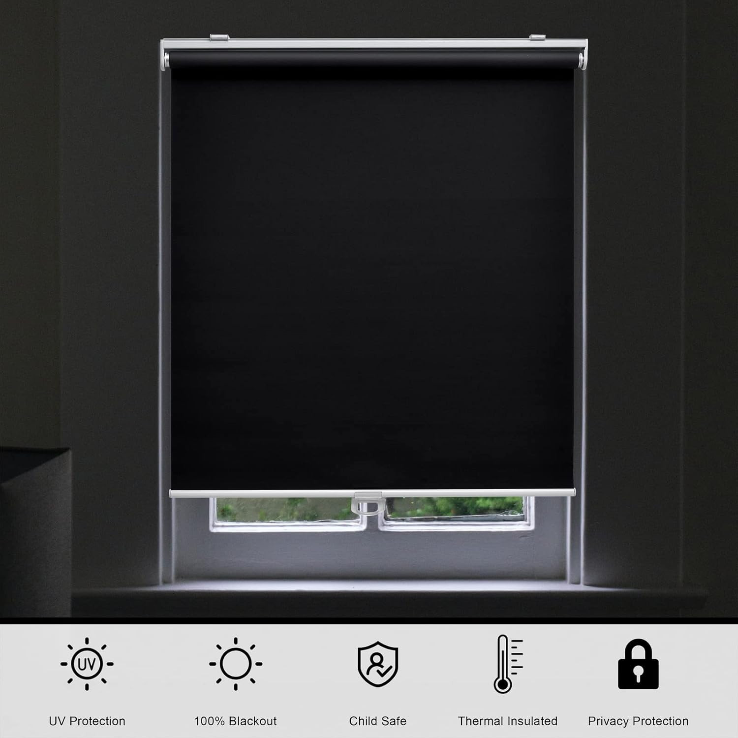 Cordless Blackout Roller Shades 71″W x 72″H – Easy Install Thermal Blinds