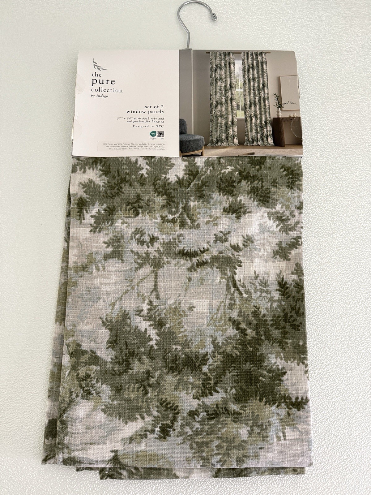 The Pure Collection Indigo Window Curtains 2 Panels 37 x 84 Olive Green Back Tab
