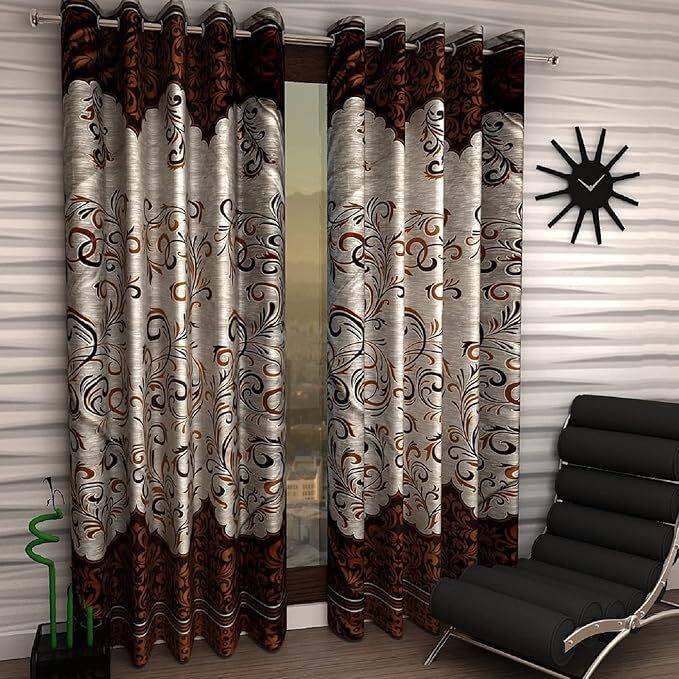 2 Piece Brown Classic Panel Eyelet Polyester Window Curtains 5 7 9 Feet