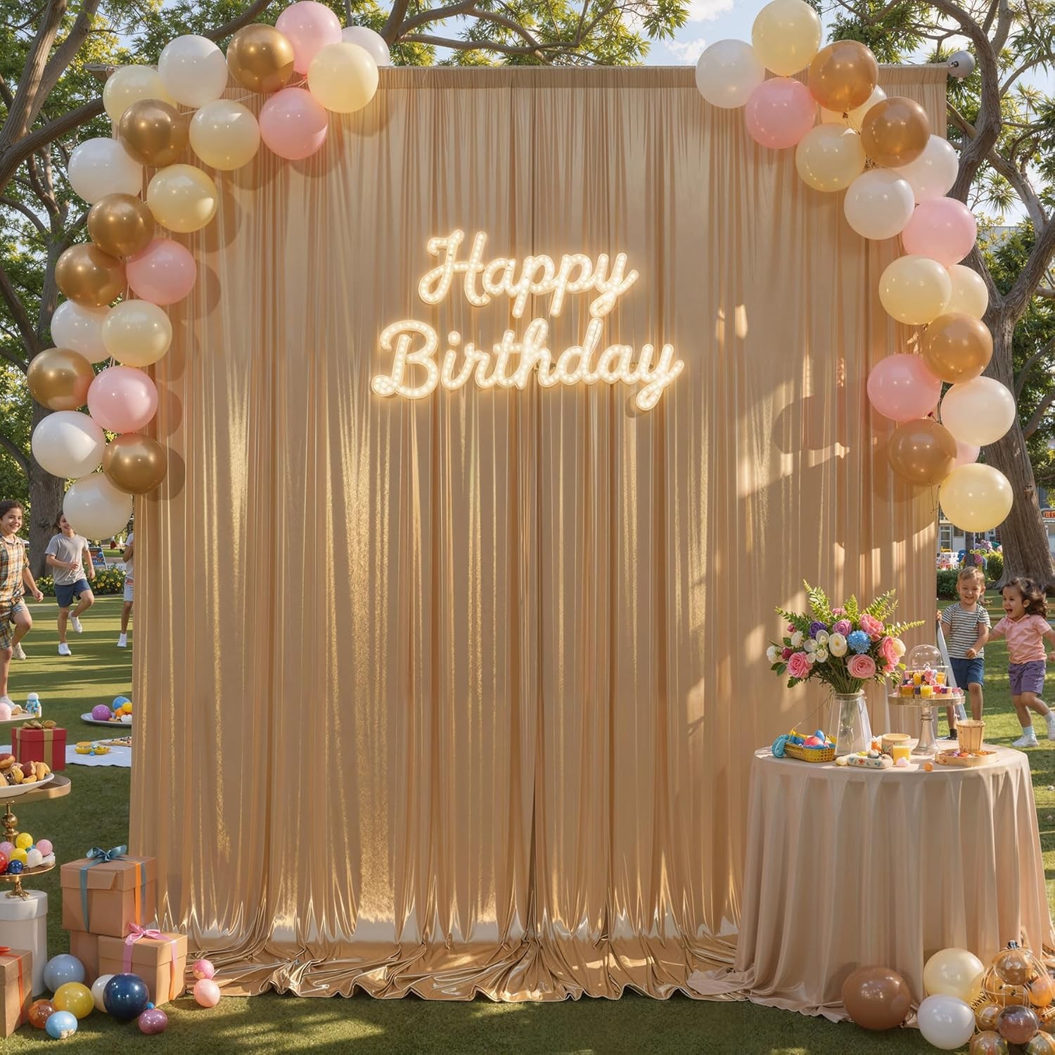 40x10ft Champagne Glitter Sequin Photo Backdrop Curtain for Parties Wrinkle