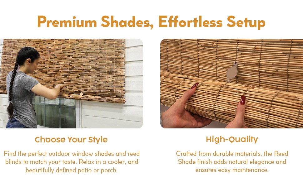 Cordless Bamboo Blinds – Waterproof Roller Shades for Porch, Patio & Interior