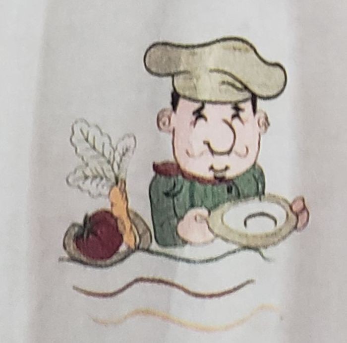 3 pc. Embroidery Curtains Set: 2 Tiers & Swag, FAT CHEF W/ SOUP PLATE, Mys