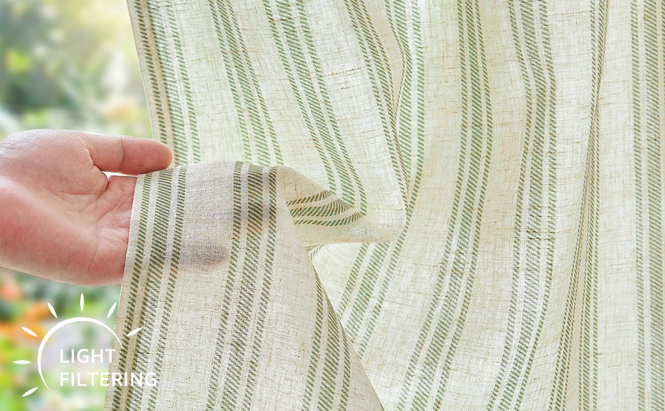 Striped Linen Kitchen Curtains 24 Inch Cafe Tier Curtains Balanced Stripe