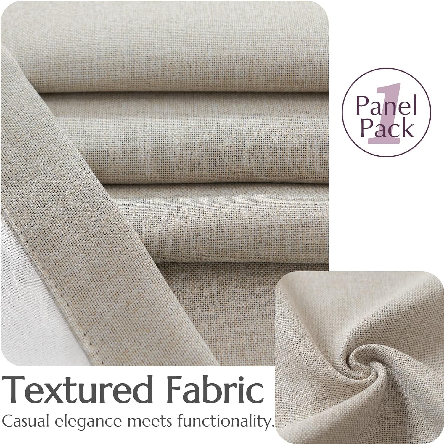Jinchan Linen Textured Curtain 84″x52″ Insulated Darkening Greyish Beige 1 Panel