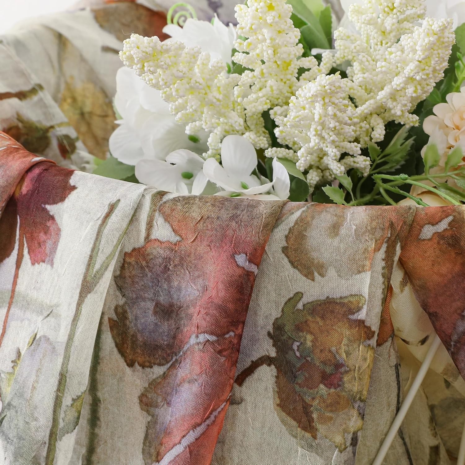 Crushed Sheer Curtains 84 Inch Length 2 Panels Set Sheer Floral Curtains Printed