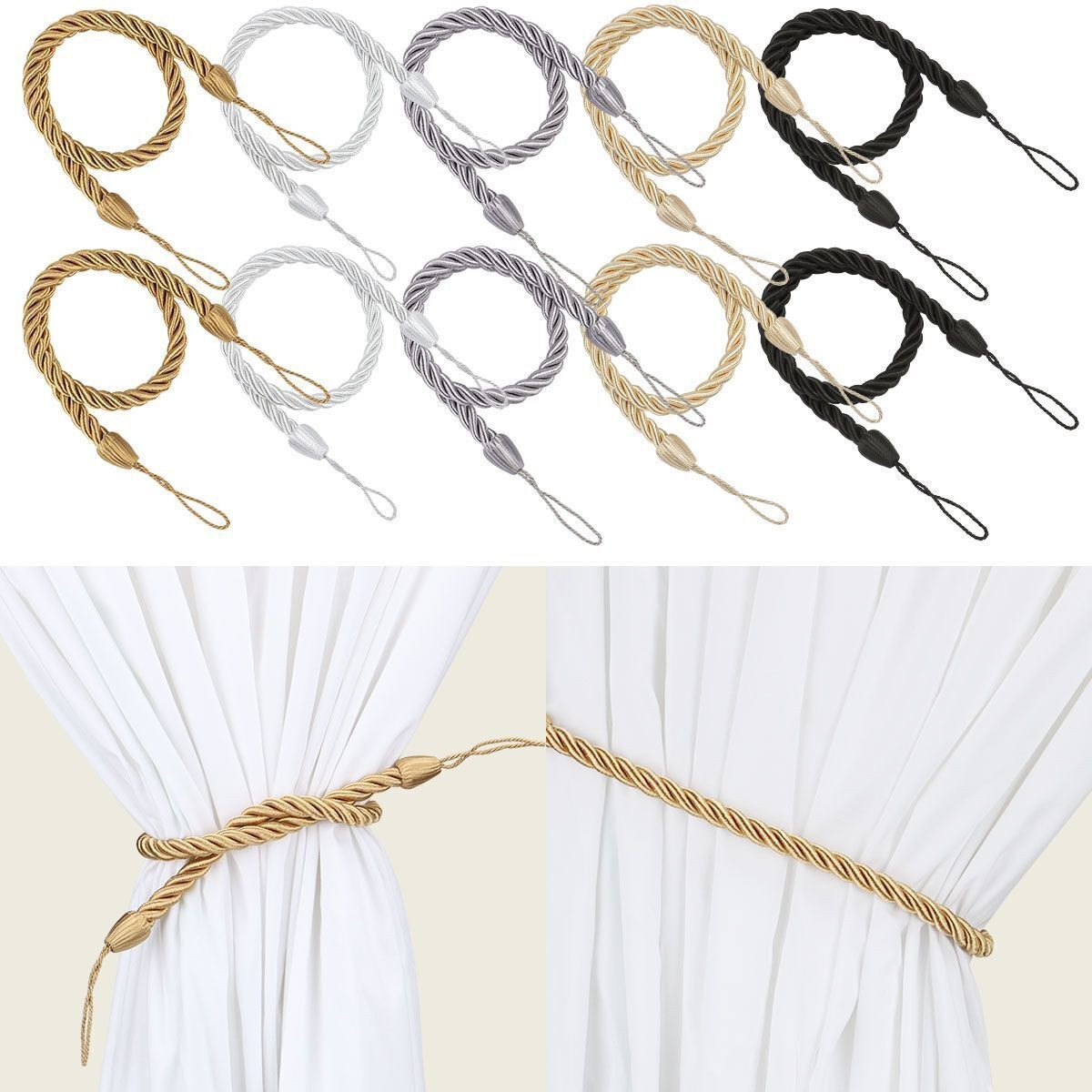 2/4X Handmade Curtain Rope Tie Backs Window Tieback Holdbacks Home Decor Durable