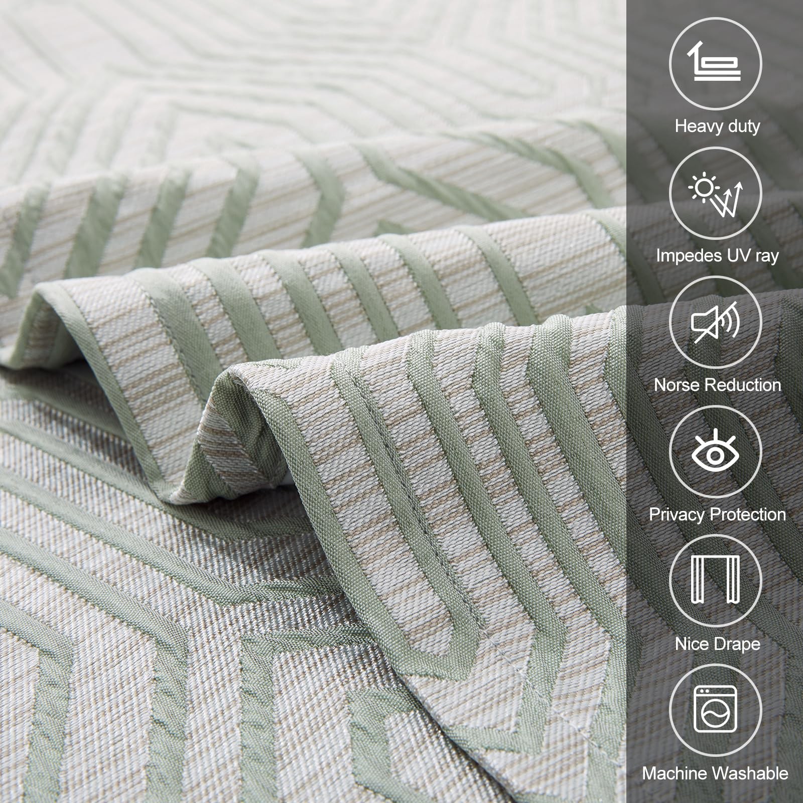 Drapexpert Mint Green And Silvery 100 Blackout Jacquard Geometric Pattern