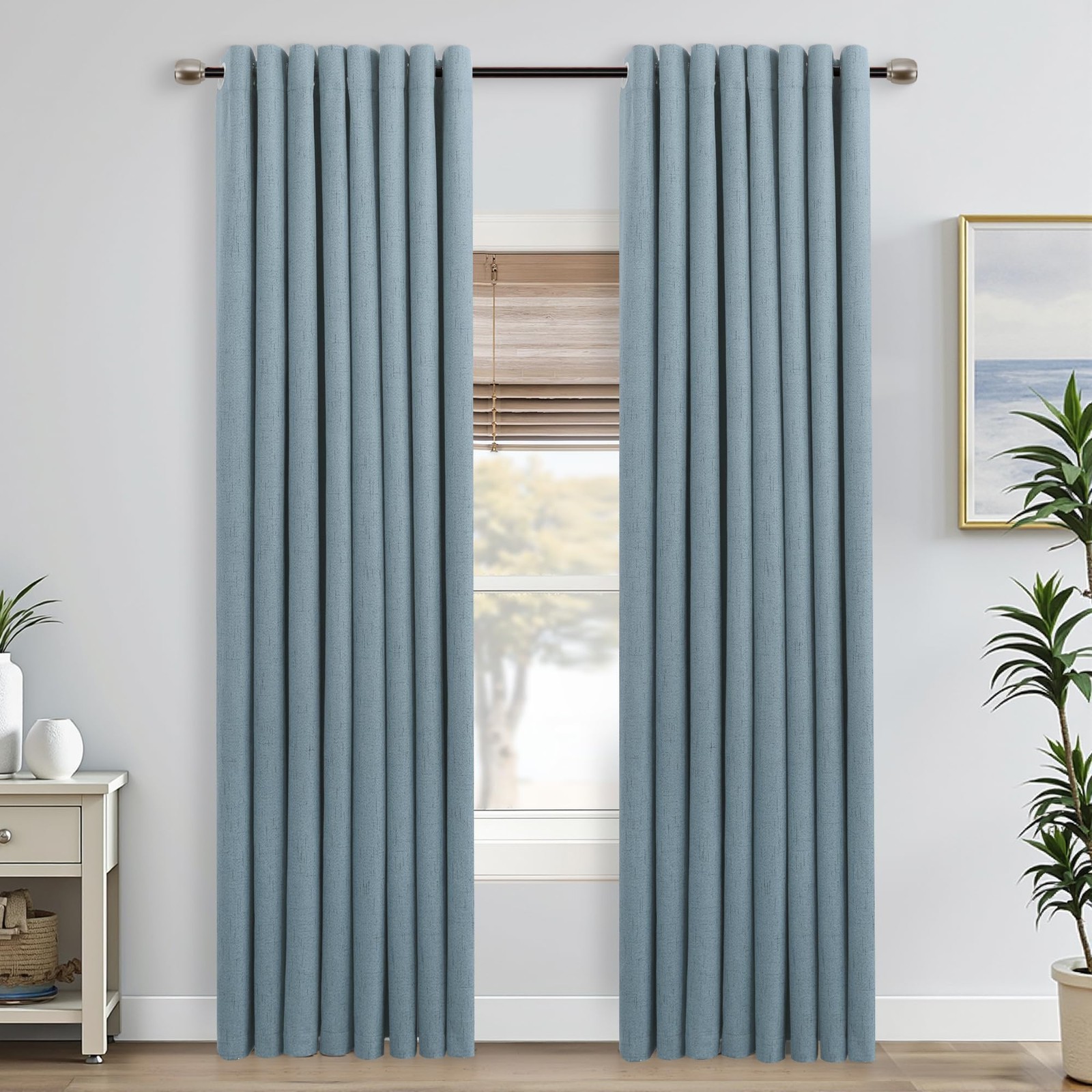 Mrs.Naturall Dusty Blue Curtains 90 Inches Long For Living Room Black Out