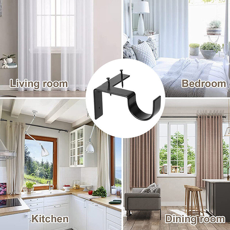 2-6pc Curtain Pole Brackets No Drill Curtain Rod Holder Into Wooden Window Frame
