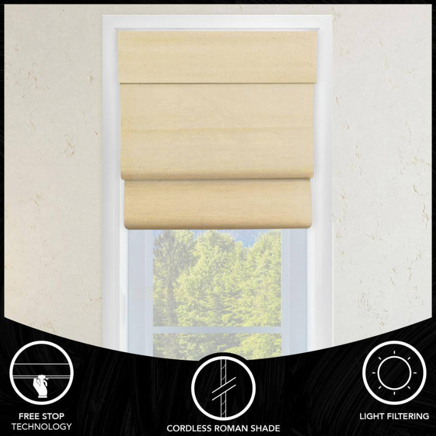 Chicology Abaca Cream Cordless Light Filtering UV Protection Roman Shade 23″x64″