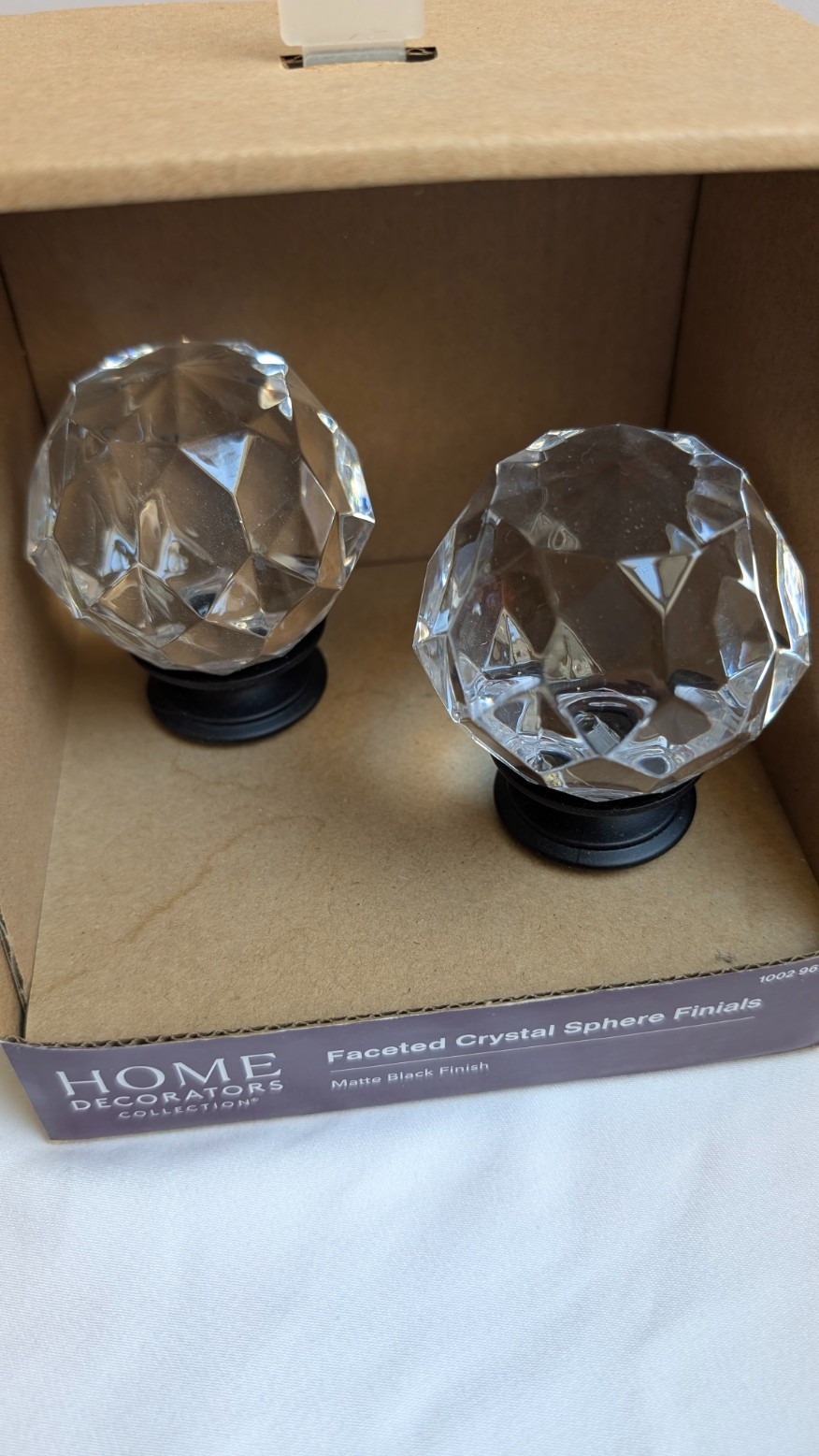 Crystal Sphere Curtain Rod Finials – Matte Black – Home Decorators Collection