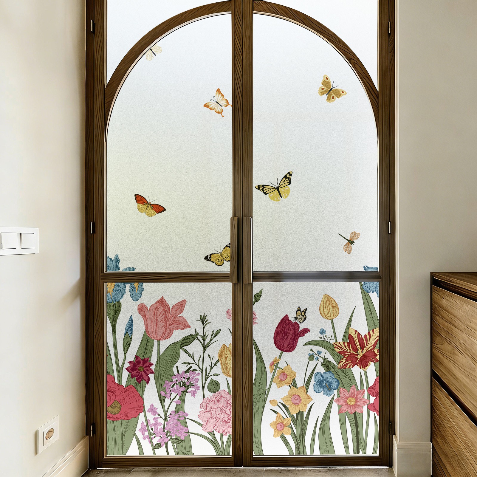 Flower and Bird Thickened Insulation Without Glue, Privacy Window Film Sticker