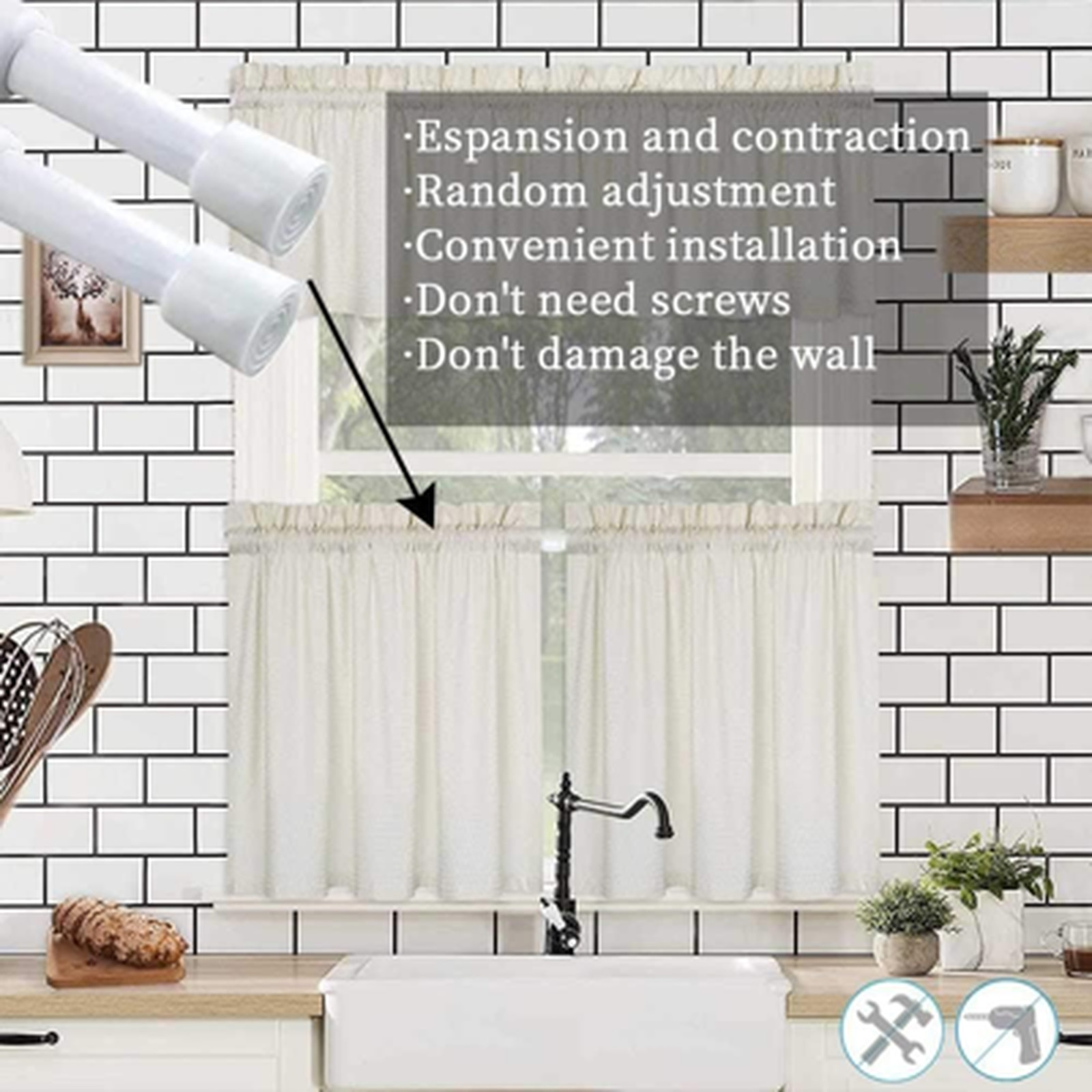 Adjustable 2 Pack Spring Tension Curtain Rods 28-43 Inches White No Drilling