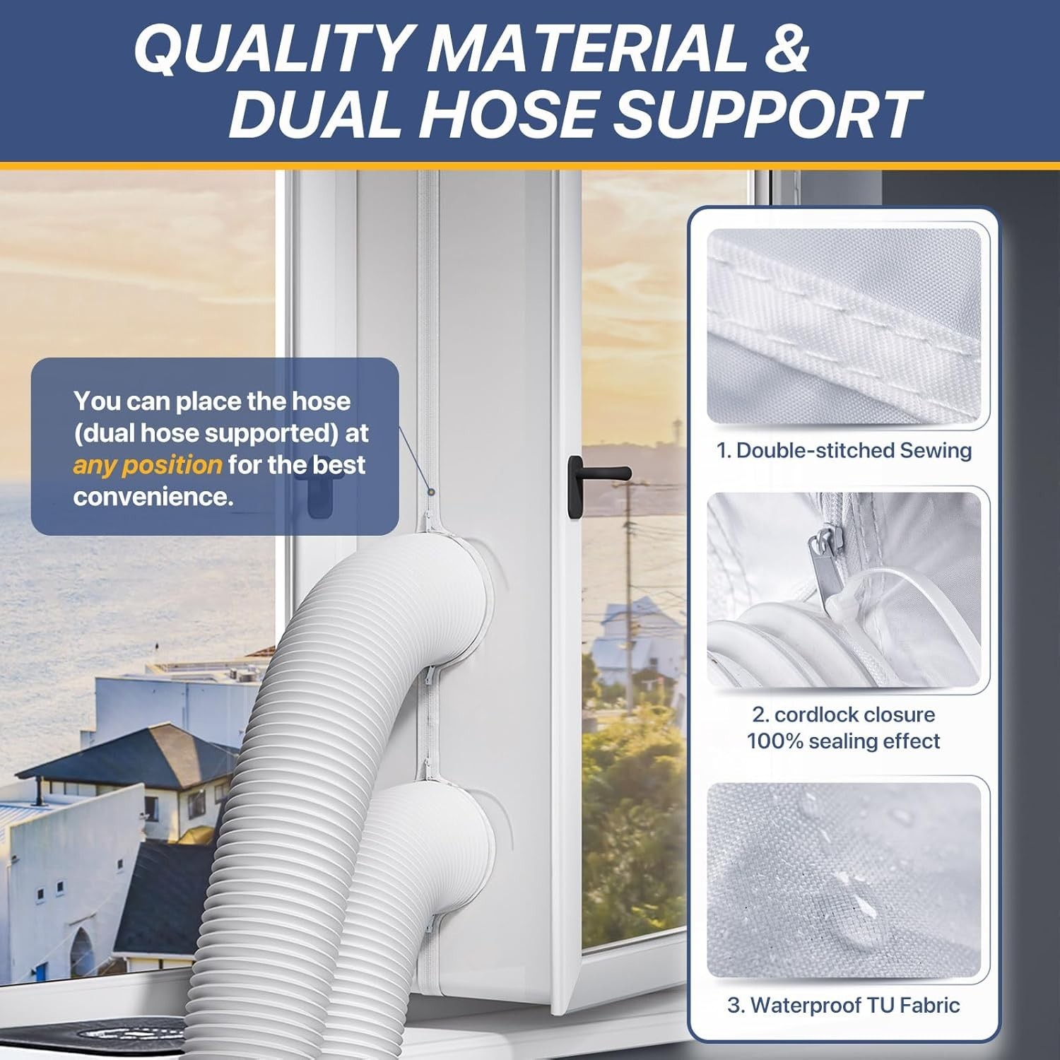 High-Density Fabric Portable AC Window Seal Kit 400cm Easy Install with Zip Ties