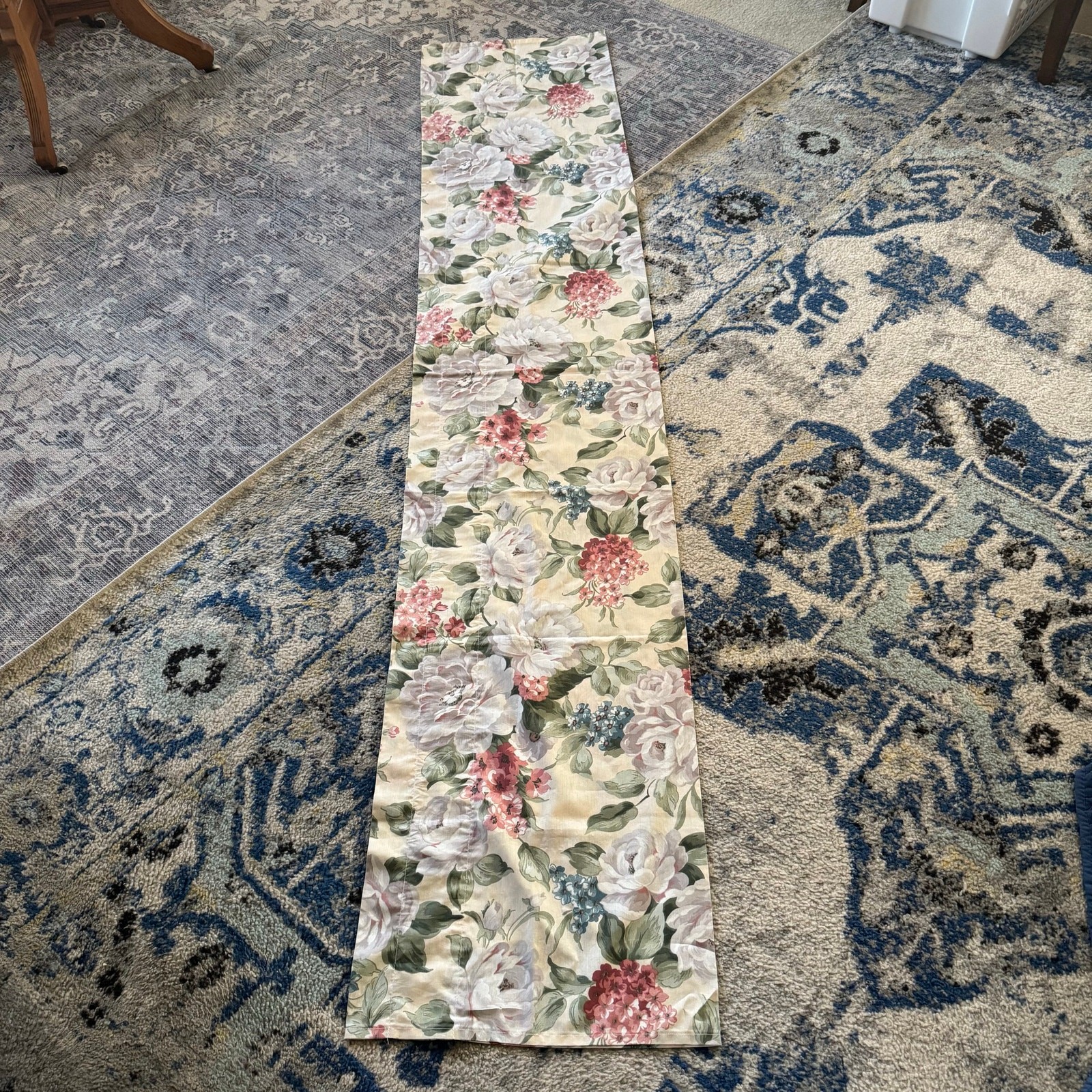 Romantic Floral Blouson Window Valance 17 x 84 Pale Yellow Pink Cottage Core