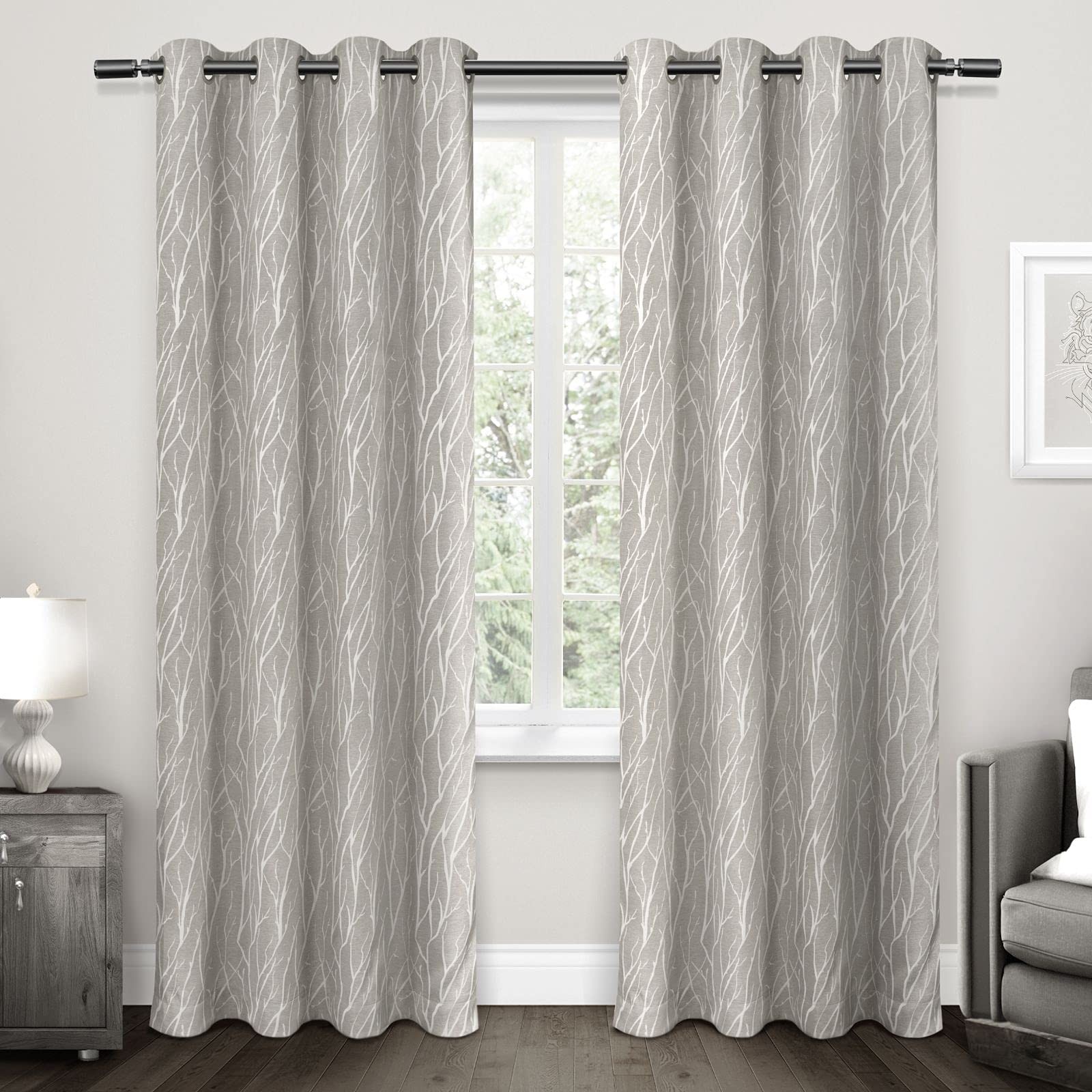 Forest Hill Woven Room Darkening Blackout Grommet Top Curtain Panel Pair, 52″…