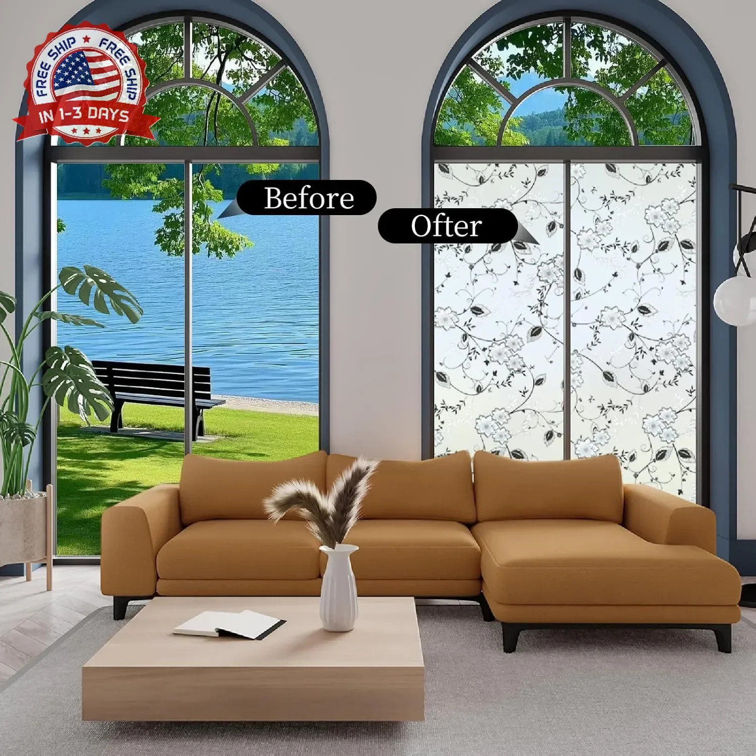 Bloss Frosted Privacy Window Film with Installation Tools,Decorative Windows Pri