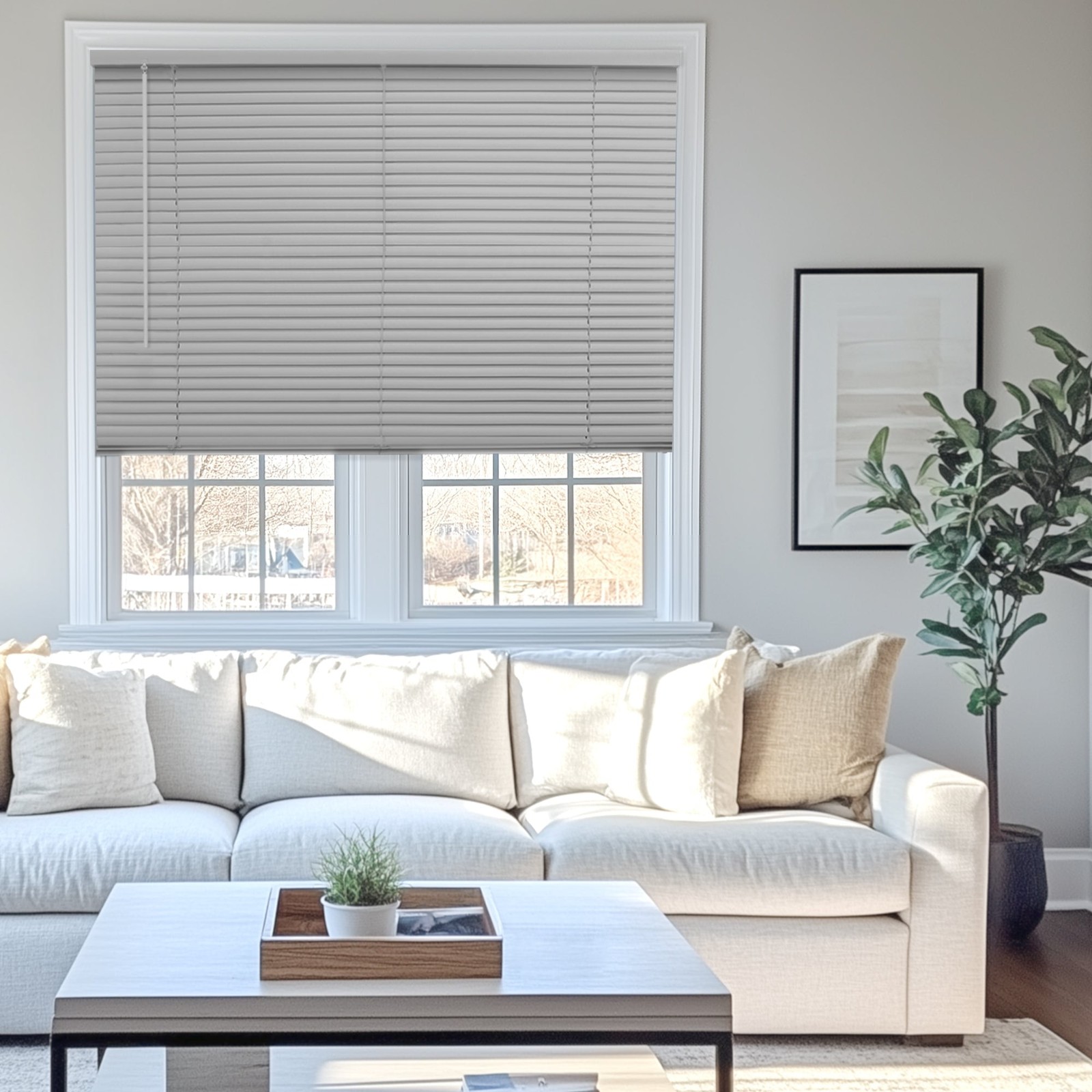 Chicology 38.5″W x 84″H Gray Cordless Vinyl Mini Window Blinds 1″ Slats