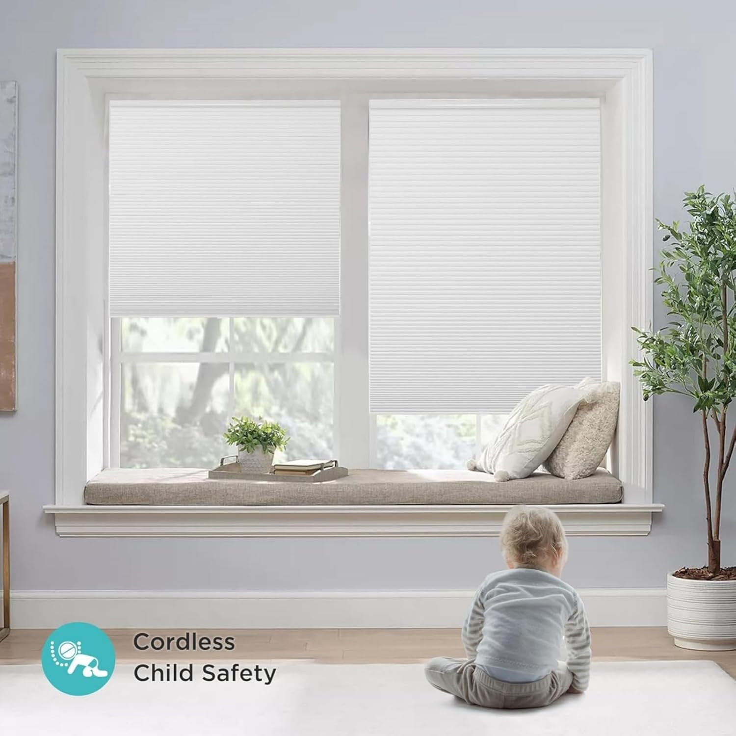 No Tools No Drill Window Blinds for Indoor Windows, Blackout Shades Cellular Sha