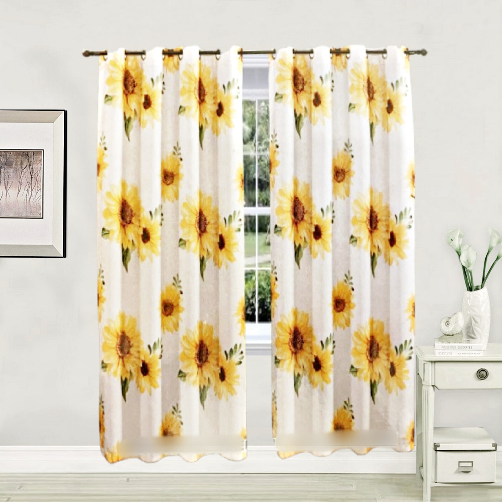 2PC XWIDE SUNFLOWER SUADE PANEL BLACKOUT GROMMET WINDOW CURTAIN 54″WX84″LEACH PC