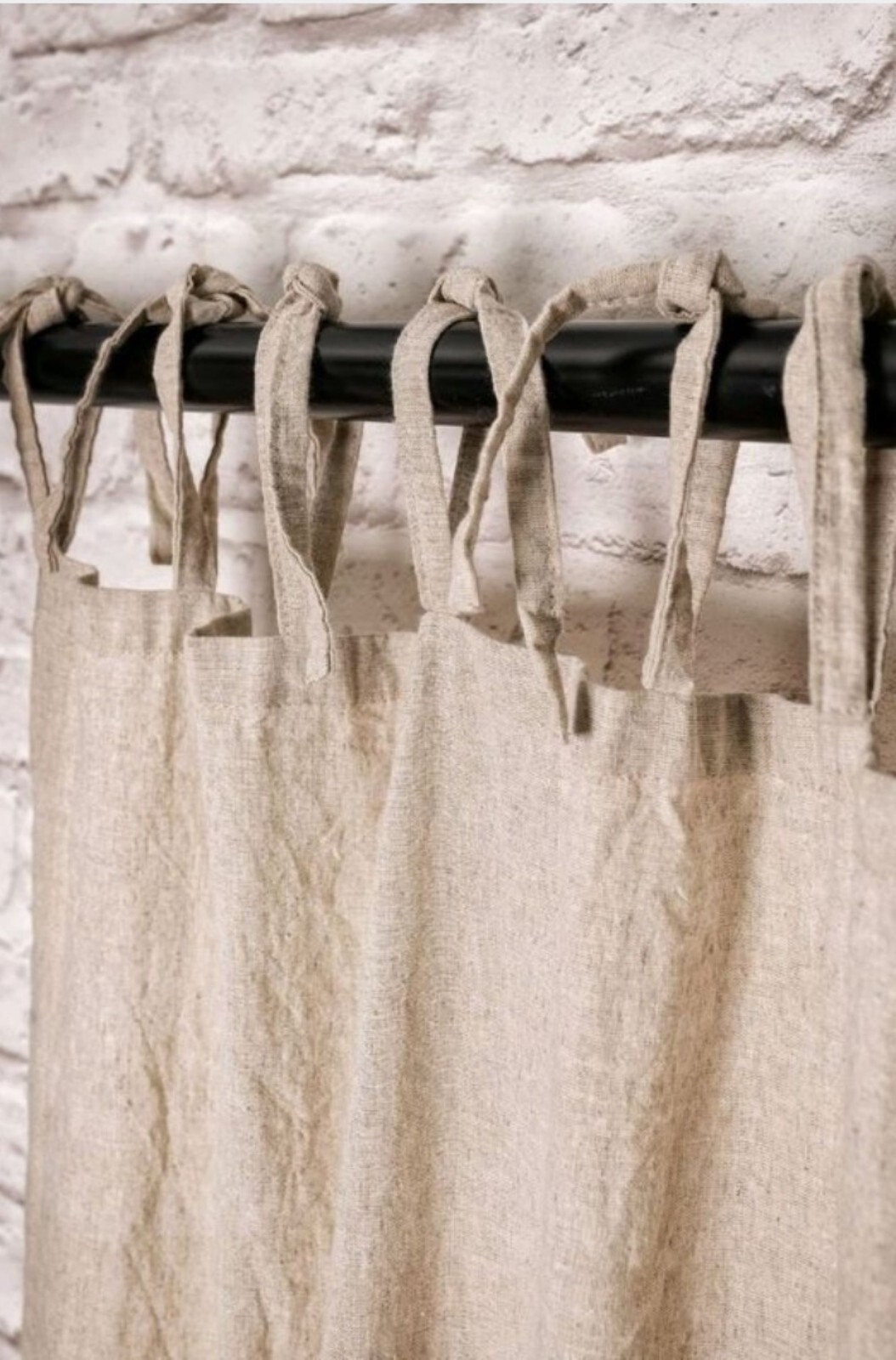 Tie top linen curtains with ties 55″ wide Window treatments panel White curtains