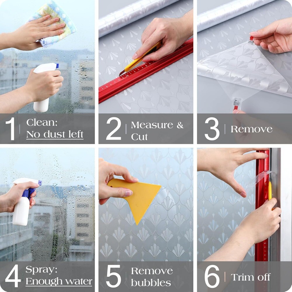 rabbitgoo Privacy Window Film Frosted Static Cling Decorative Glass Sticker