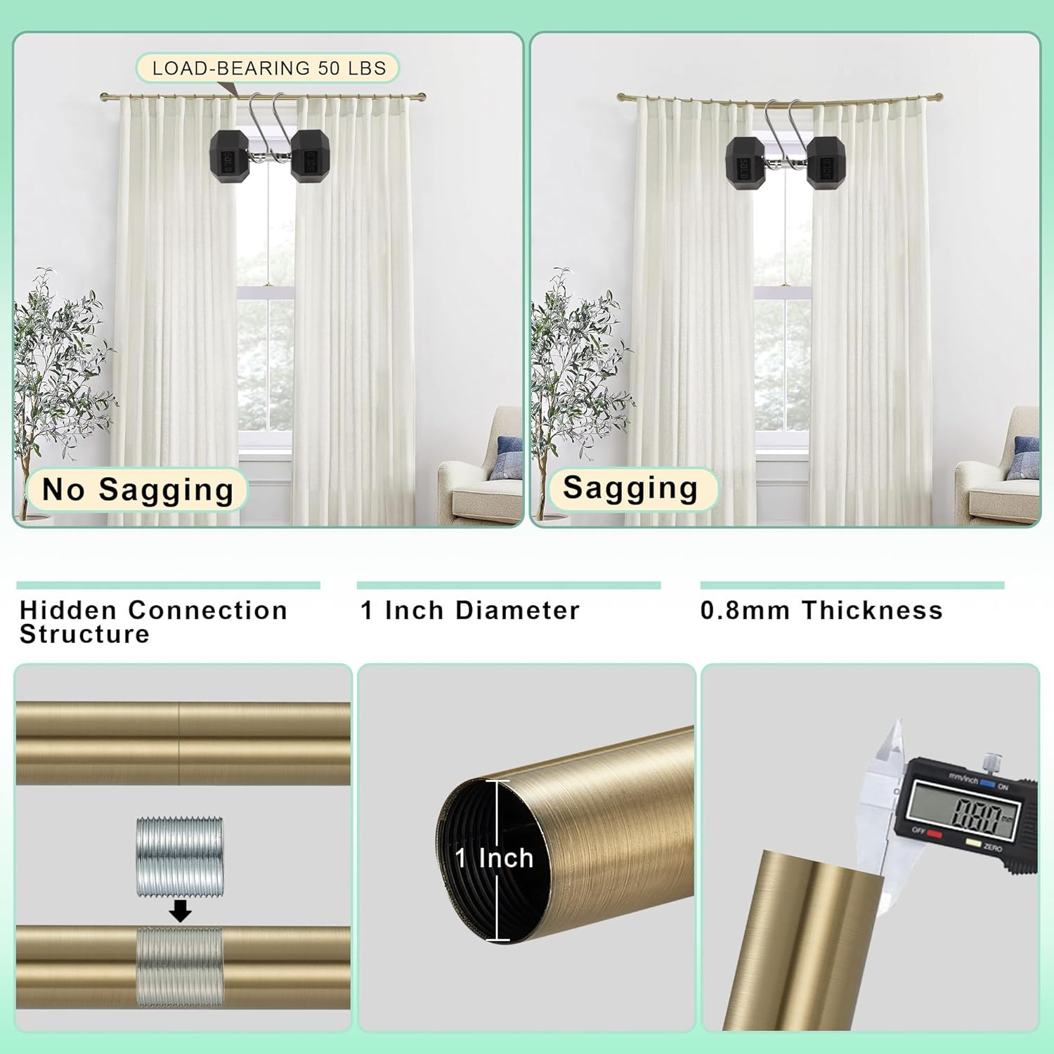 Antique Bronze Adjustable Curtain Rods 28-56″ with Finials – 2 Pack