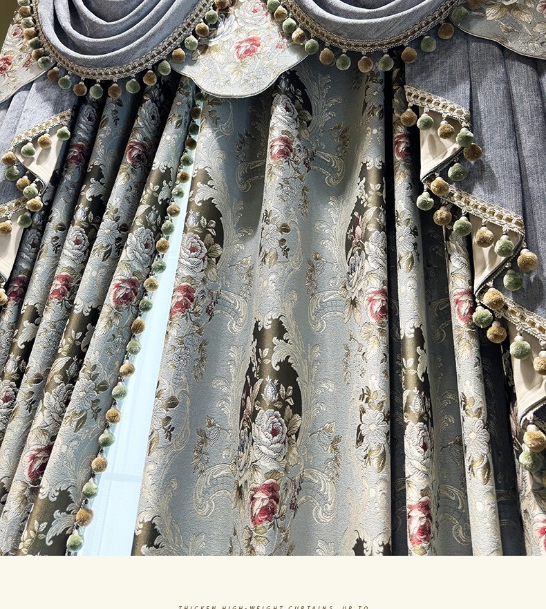 European Luxury chenille jacquard grey thick cloth curtain valance drape C2139