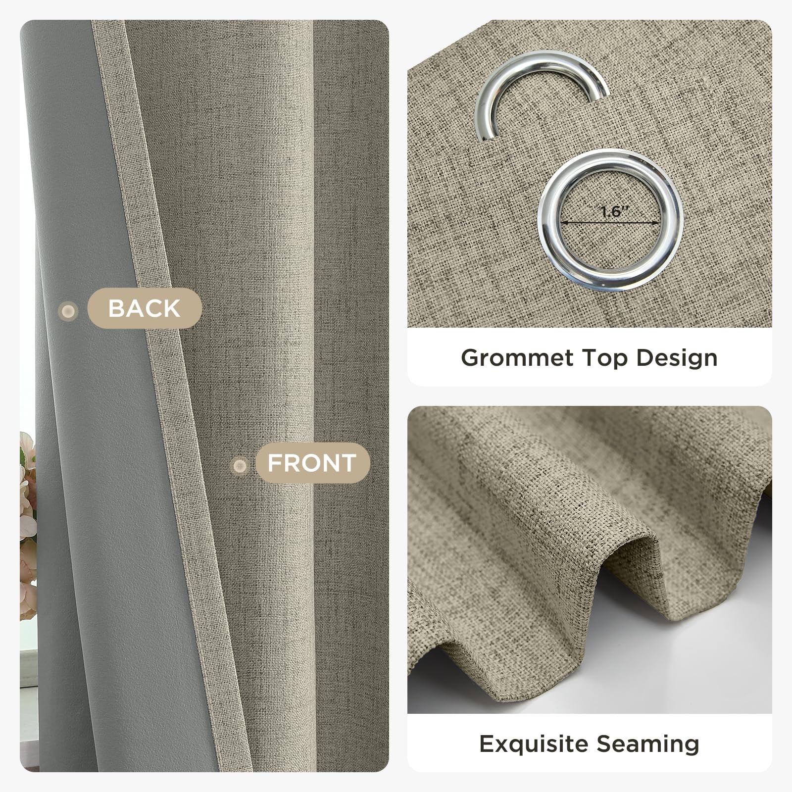 Joydeco Blackout Curtains 42″W x 84″L 2 Panels Linen Room Darkening Grommet