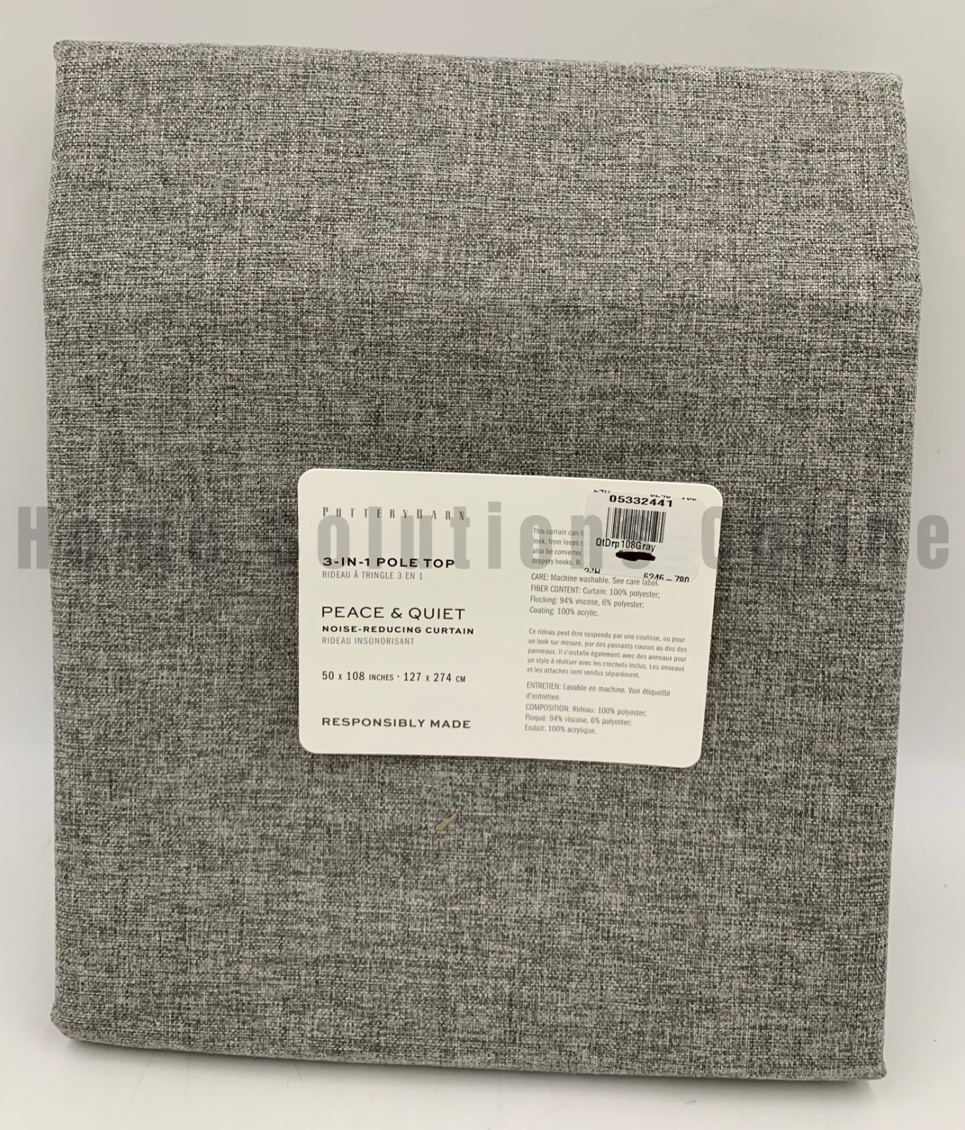 Pottery Barn Peace Quiet Noise Reducing Blackout Curtain Gray 108″ #B6026