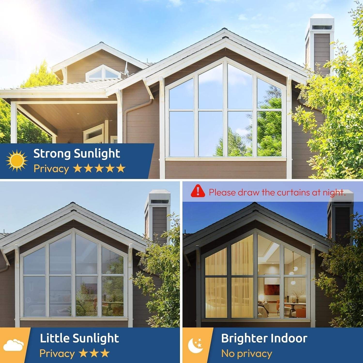 One Way Window Privacy Film Window Tint for Home, Reflective Mirror Sun Blocking