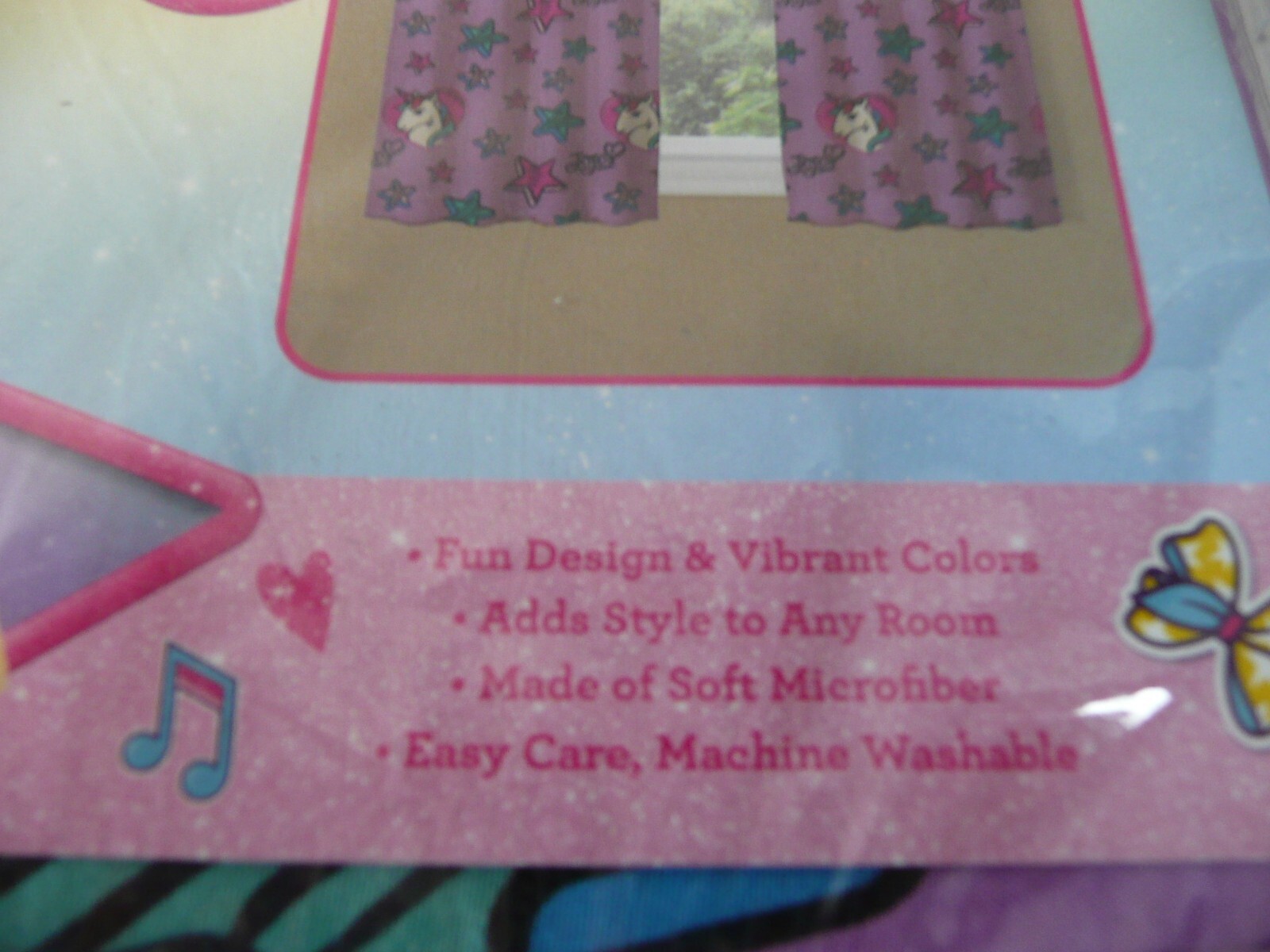 Nickelodeon JoJo Siwa Kids Microfiber Window Drapes Purple Unicorn Stars 82 x 63