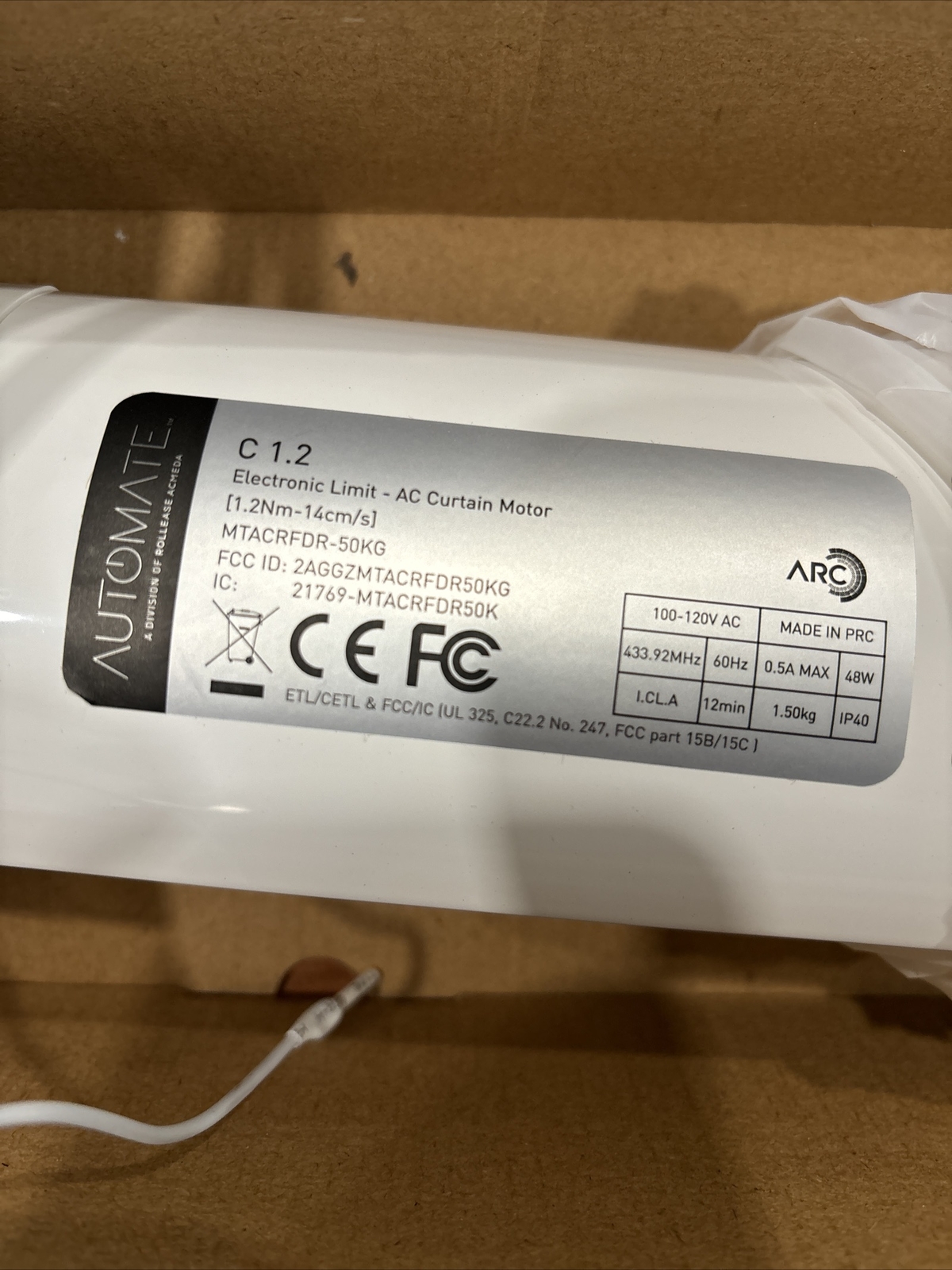 The Shade Store Automate Rollease Drape Motor 1.2 NM – MTACRFDR-50KG NEW