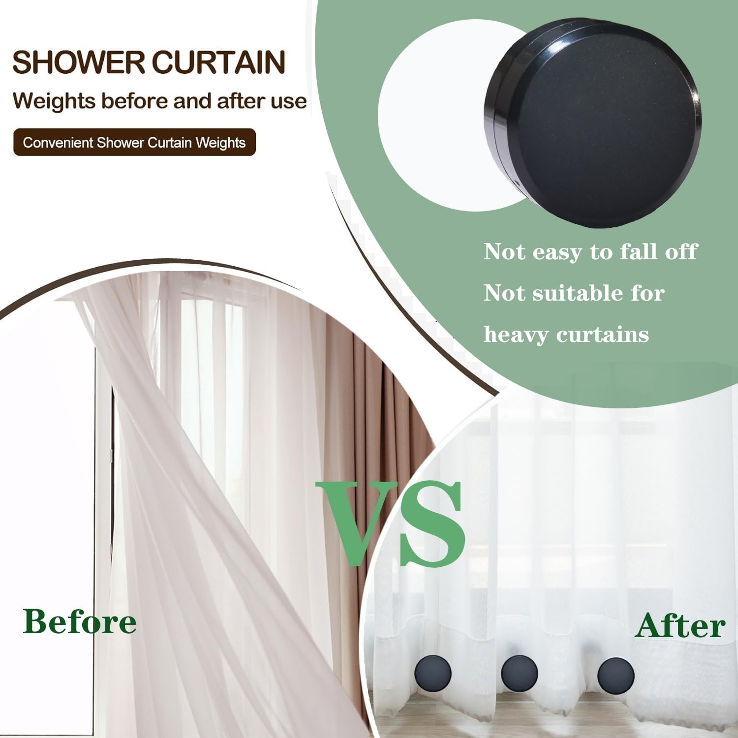 EMLTHORY 6 PCS Shower Curtain Weights 1.57″W x 1.57″L (Pack of 6), Black
