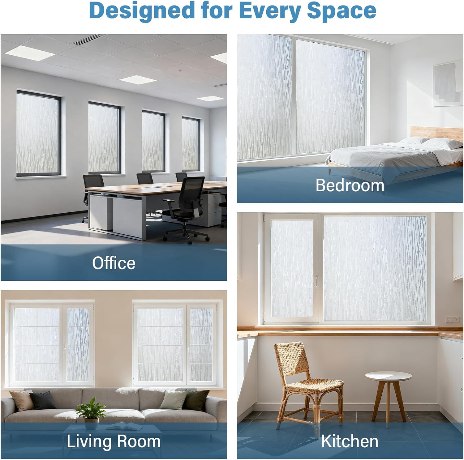 Finnez Frosted Privacy Window Film Static Cling, Non-Adhesive Decorative Cover