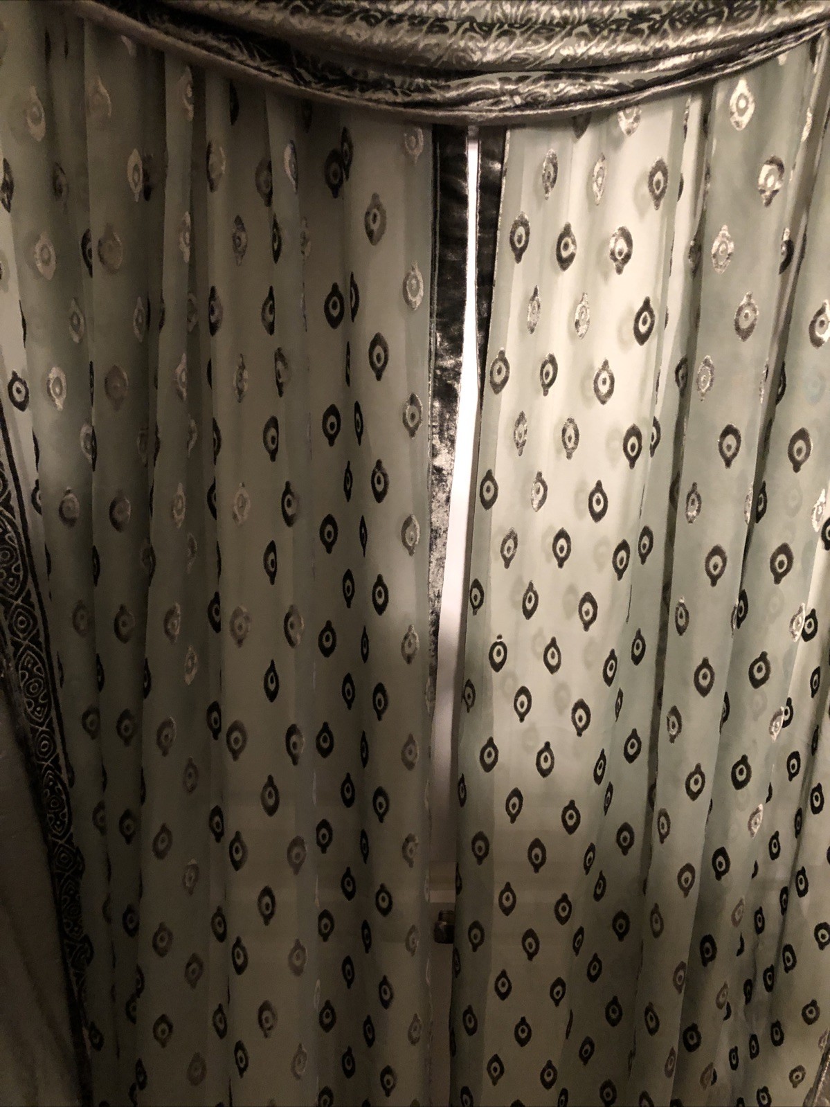 3 Piece Moss Green Semi Sheer Velvet Window Curtain Set -Diamond Pattern
