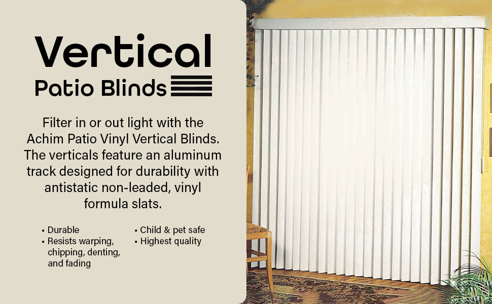 Vertical Hard Window Patio Blinds – White, 84″ L x 78″ W Plain & 3-1/2-Inch Vane