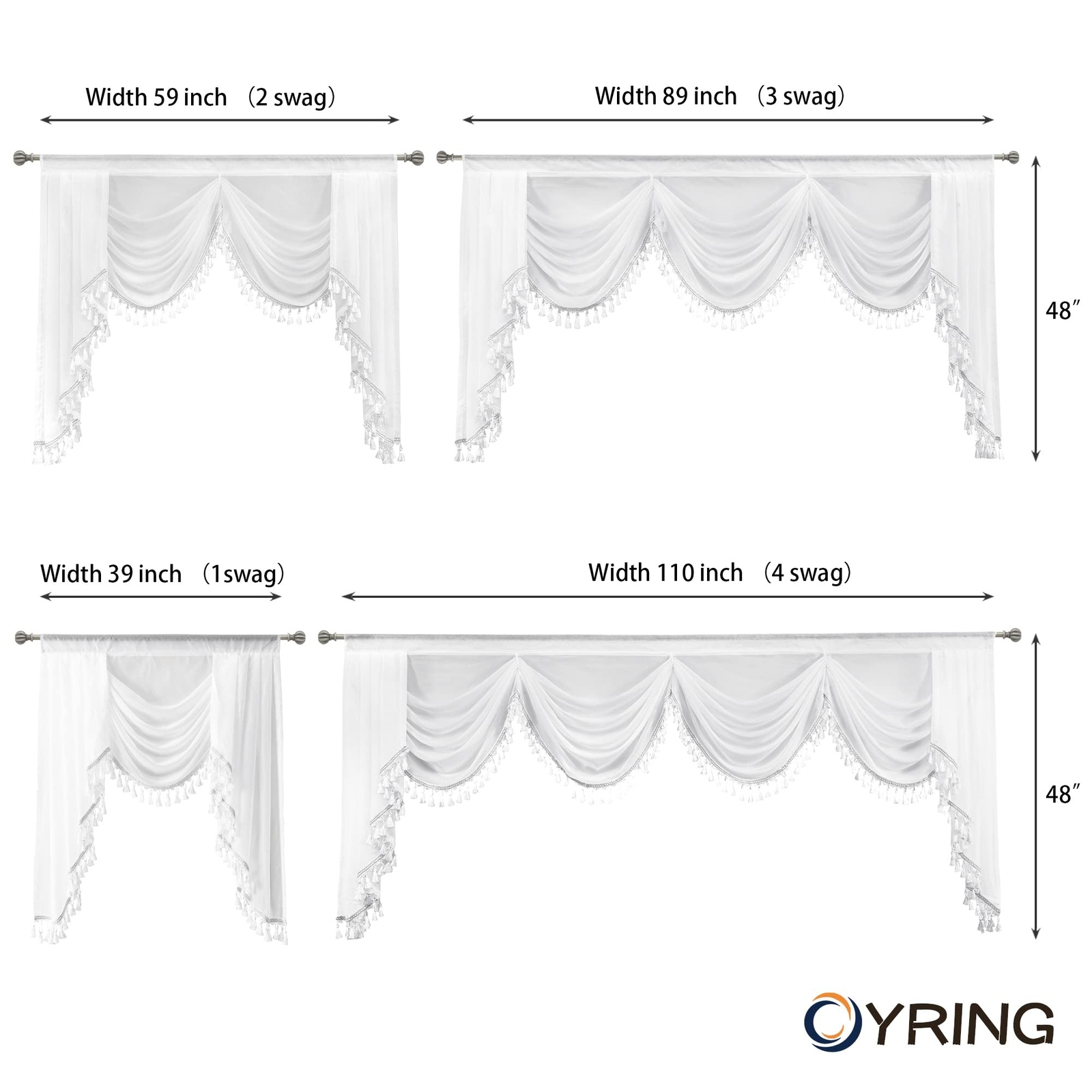 Sheer Window Valances for Living Room Waterfall Tassels Swag Topper Curtains …