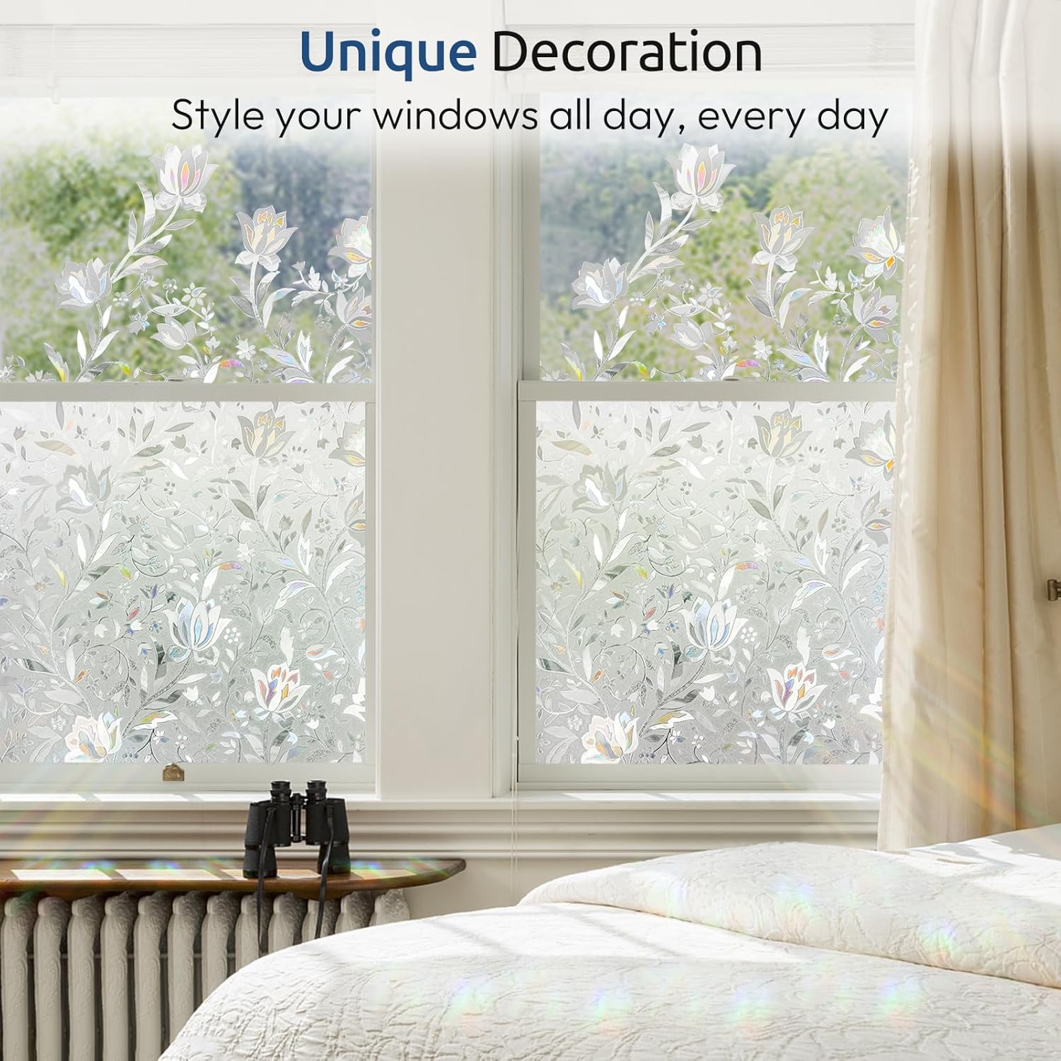 rabbitgoo Window Film Stained Glass Sticker Static Cling Tulip 35.4″ x 78.7″